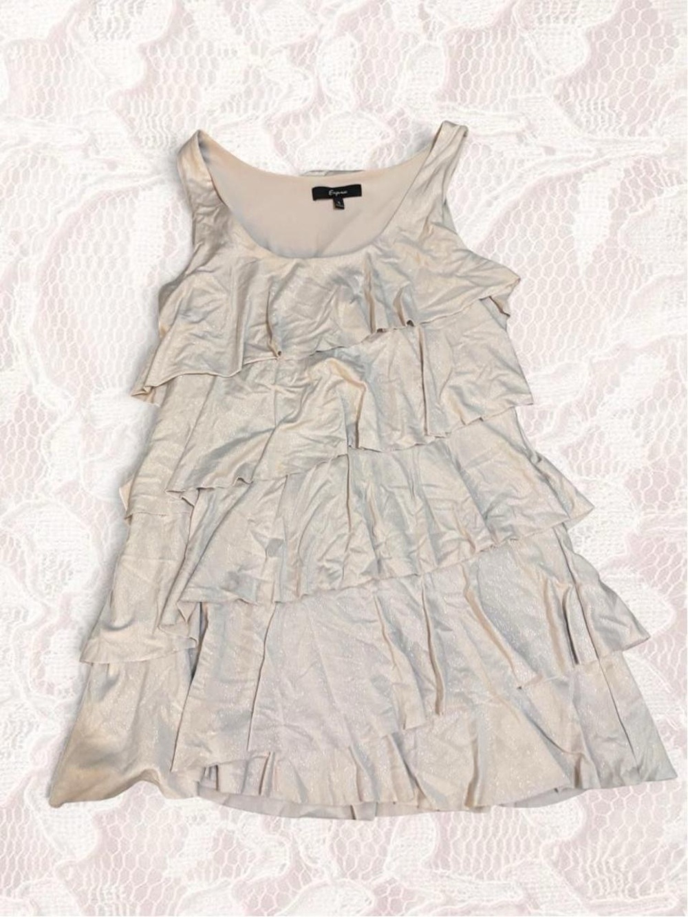 Express Women's Cream Ruffle Tiered Tank top